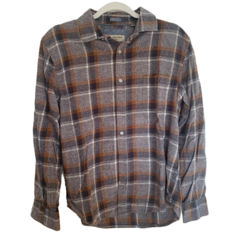 TALLWOODS Bruno Milano Men’s Flannel 100% cotton Button Down Long Sleeve Shirt M
